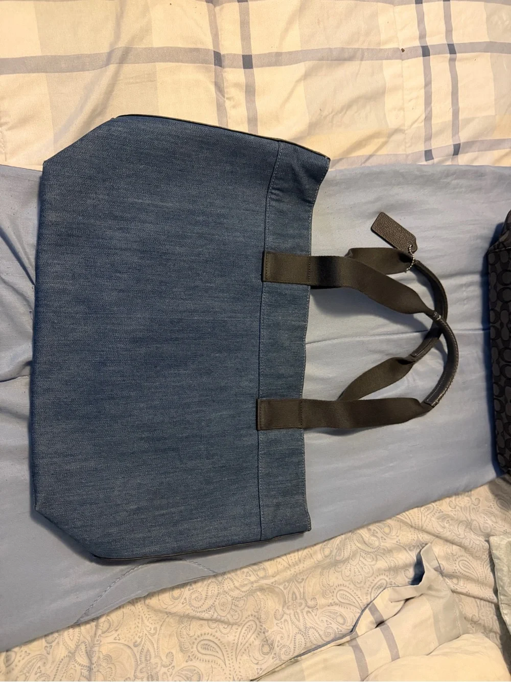 Coach Denim Tote in Navy Blue with Black Handles